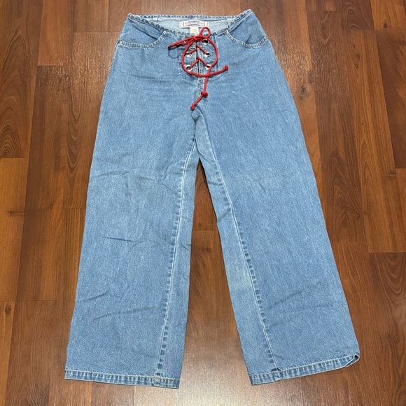 Vintage Denim - Vintage Andrew’s Blues Light Blue Lace-Up Wide Leg Women’s Jeans